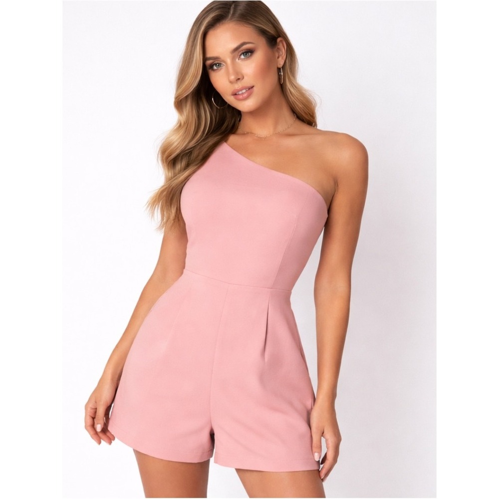 Superdown Mini Tailored Romper Size S Blush Pink Oneshoulder Party